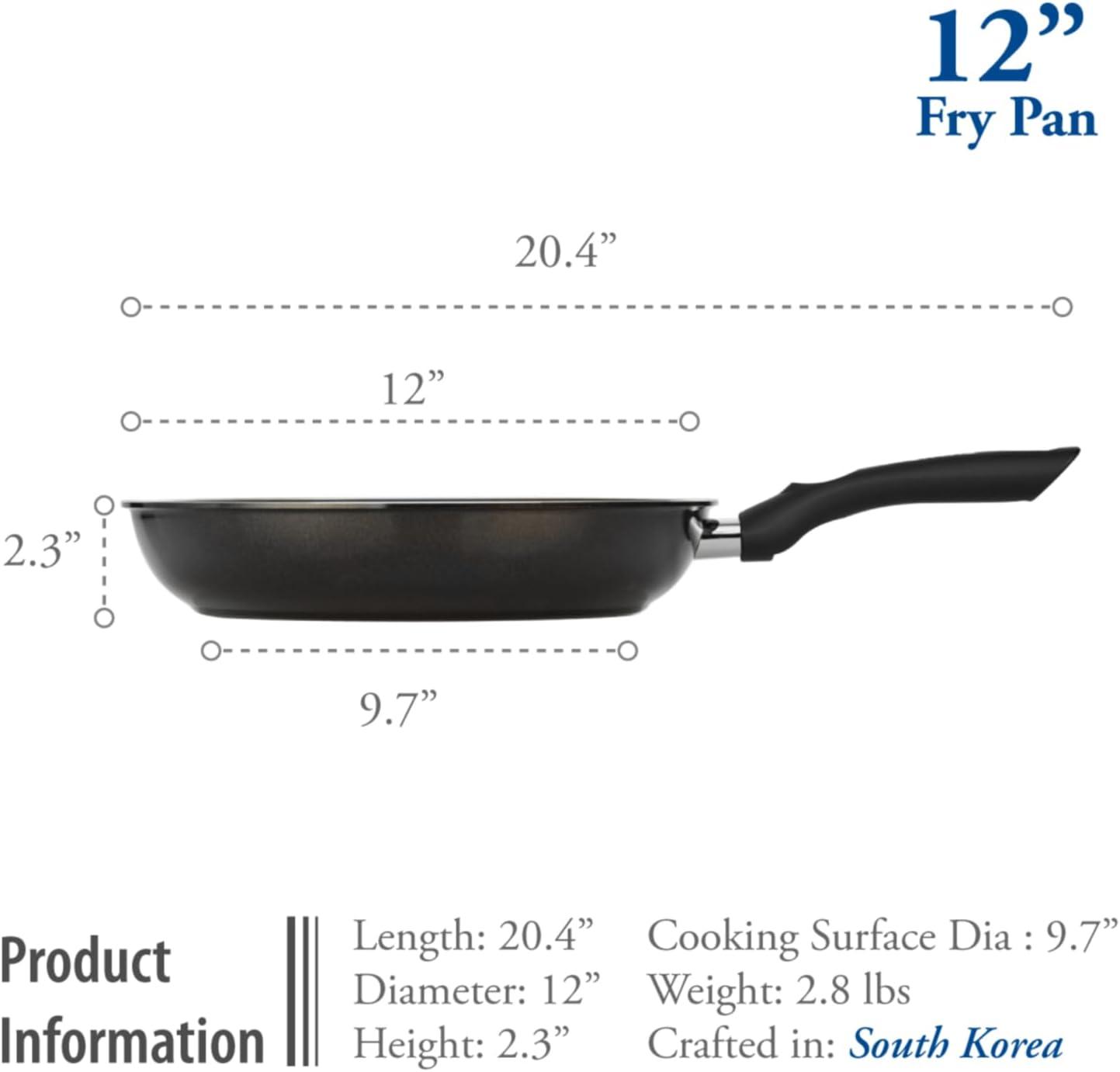 12" Black Aluminum Nonstick Frying Pan with Ergonomic Handle