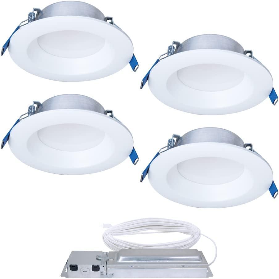 QuickLink Low Voltage, 4 in. Selectable CCT 2700-5000K, 600 Lumens, Recessed Canless LED Starter Kit-4pack, Dimmable