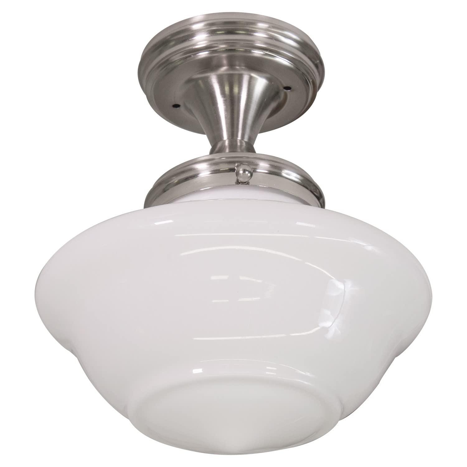 Design House Schoolhouse 9" Semi-Flush Mount Ceiling Light, Satin Nickel