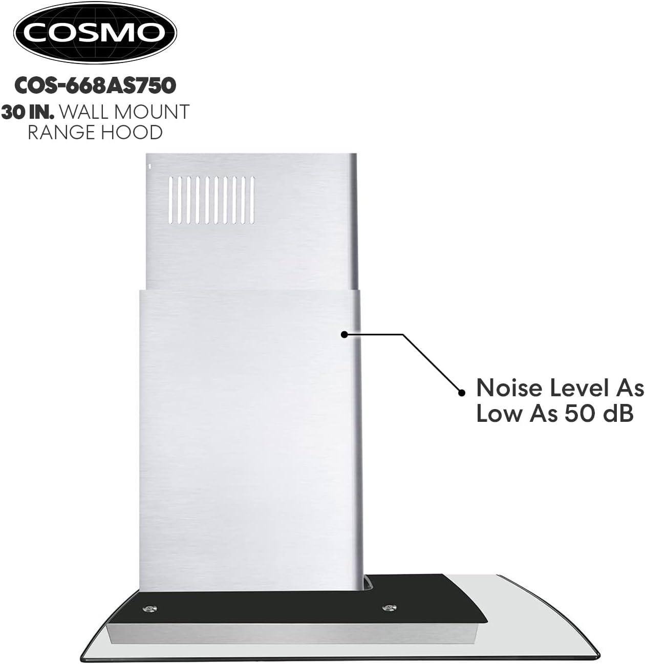 Cosmo 30 in. Ducted Wall Mount Range Hood in Stainless Steel with Touch Controls, LED Lighting and Permanent Filters