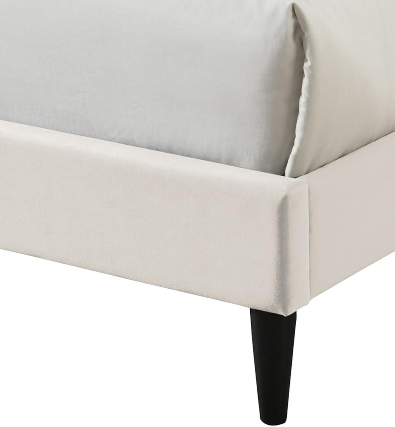 Urban Home Furniture Ava Plush Velvet Tufted Buttoned Upholstered Headboard Clipped Edge Nailhead Decorated Platform Bed Frame with Wood Slats Support Legs Full - Beige