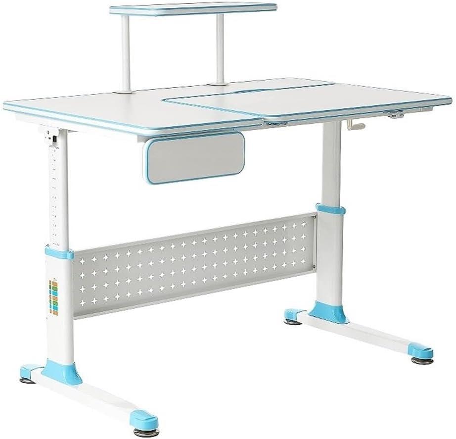 Adjustable Blue Solid Wood 43" Writing Desk with Drawer for Kids