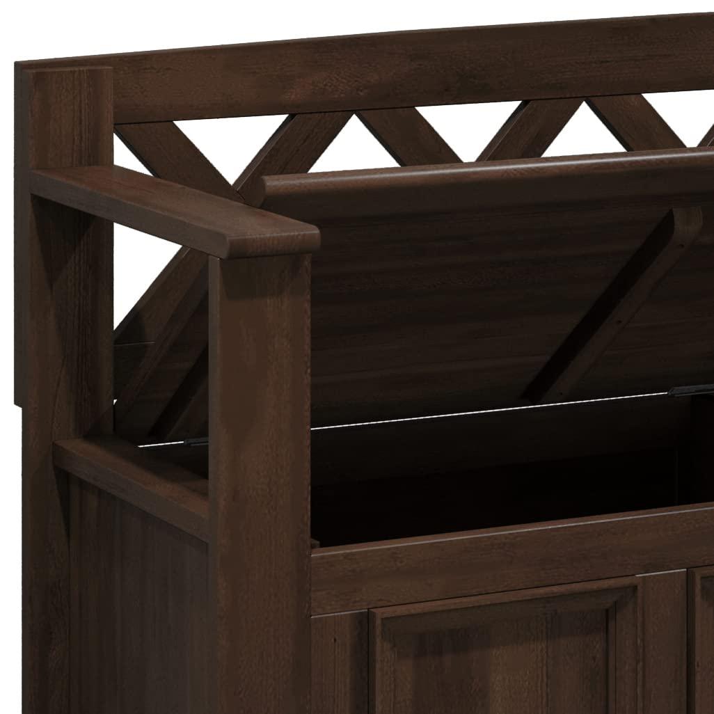 Simpli Home Amherst 48"W Solid Wood Entryway Storage Bench with Lift-Top Lid and Dual Compartments