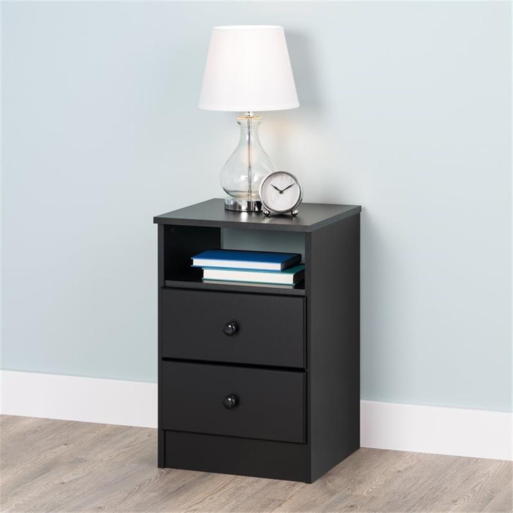 Prepac Astrid 2 Drawer Nightstand White: Modern Style, MDF, Includes Anti-Tip Hardware, for All Ages