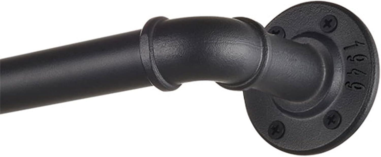 Black Industrial Ceiling Mounted L-Shaped Curtain Rod Set