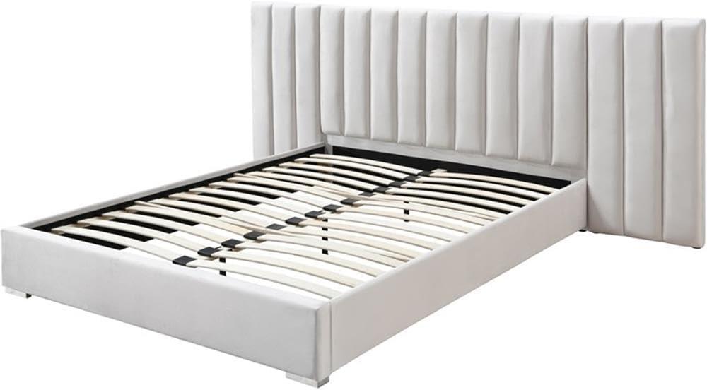 Meridian Furniture Pablo Cream Velvet Queen Bed with Chrome Metal Legs