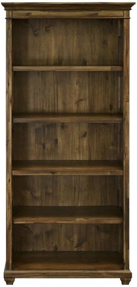 74" Porter Traditional Wood Open Bookcase Brown - Martin Furniture: Vintage Herringbone, No Assembly Required