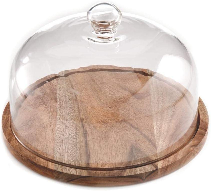 Acacia Wood Glass Cake Stand | Versatile Serving Tray & Cheese Board | Rustic Dessert Display for Parties