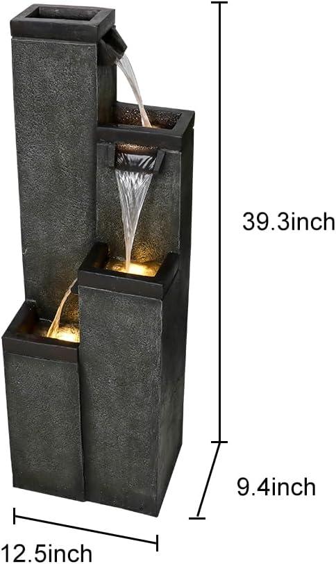 Modern Gray Resin 39.3" Floor-Standing Water Fountain with LED Lights