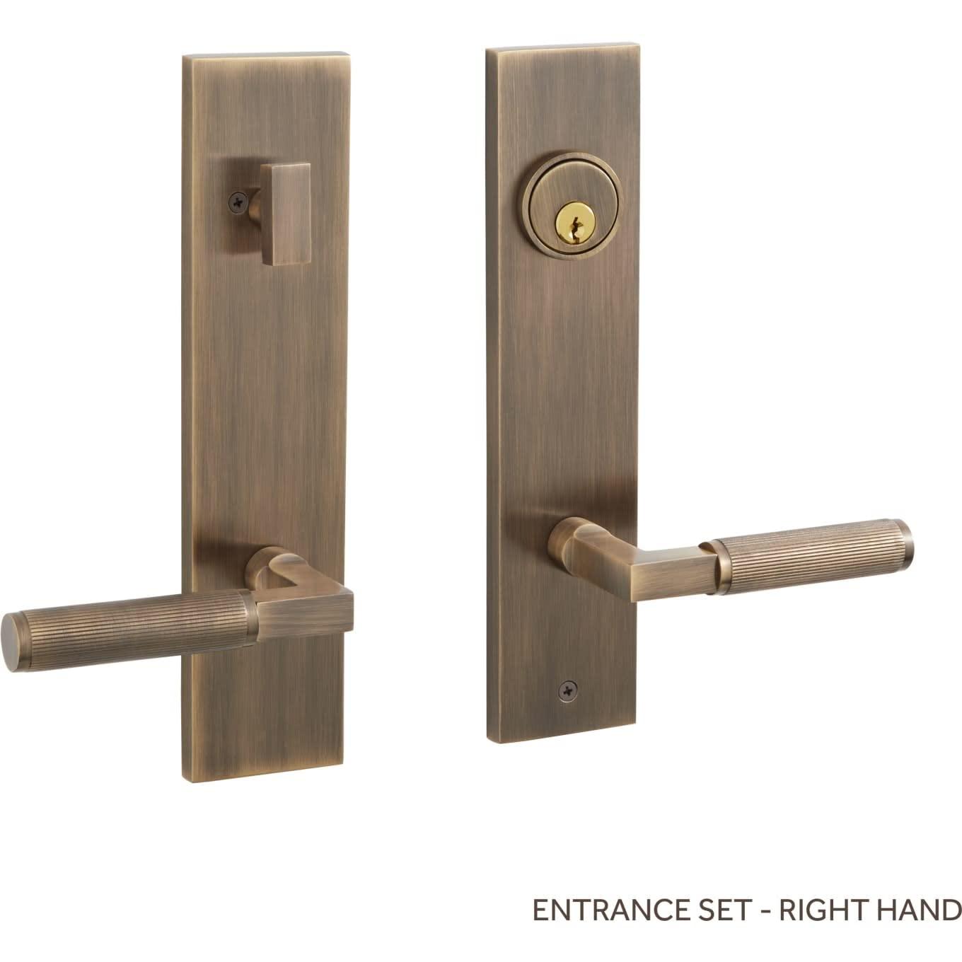 Signature Hardware 455566 Satcher Solid Brass Keyed Entry Door Knob Set with 2-3/8" Backset - Antique Brass