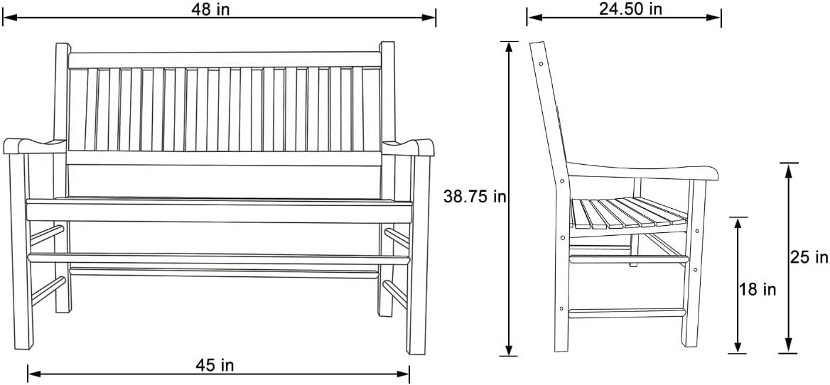 Shine Company Traditional Hardwood Patio Porch Garden Bench in Brown