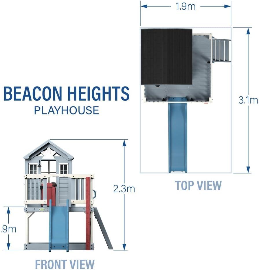 Backyard Discovery Backyard Discovery Beacon Heights Cedar Wooden Elevated Kids Playhouse with Wave Slide, Play Kitchen, and Deck
