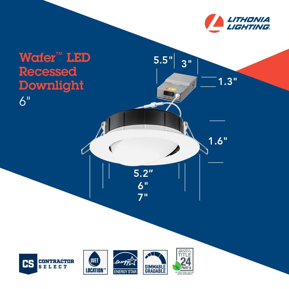 6-Inch Matte White Adjustable LED Gimbal Wafer Downlight