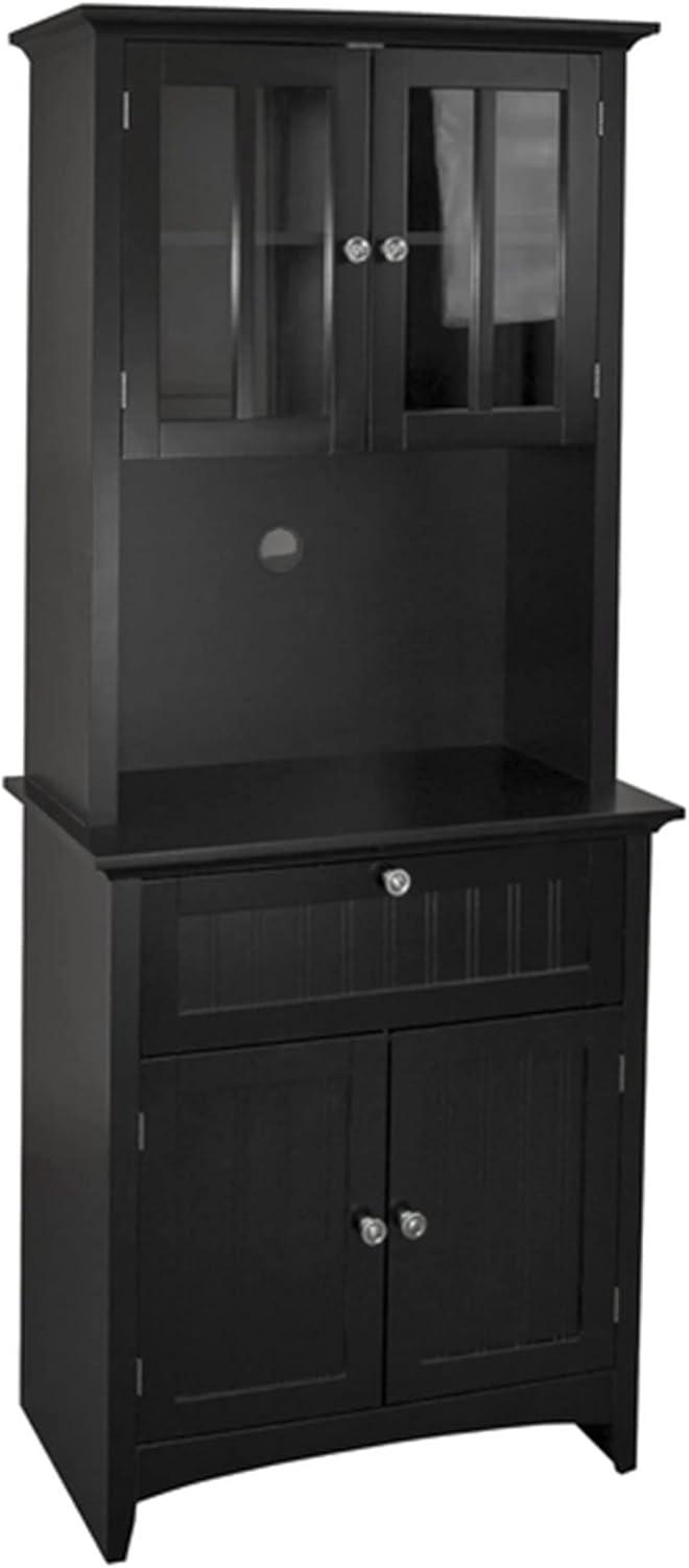 OS Home and Office Furniture 29" Farmhouse Wood Buffet and Hutch in Black