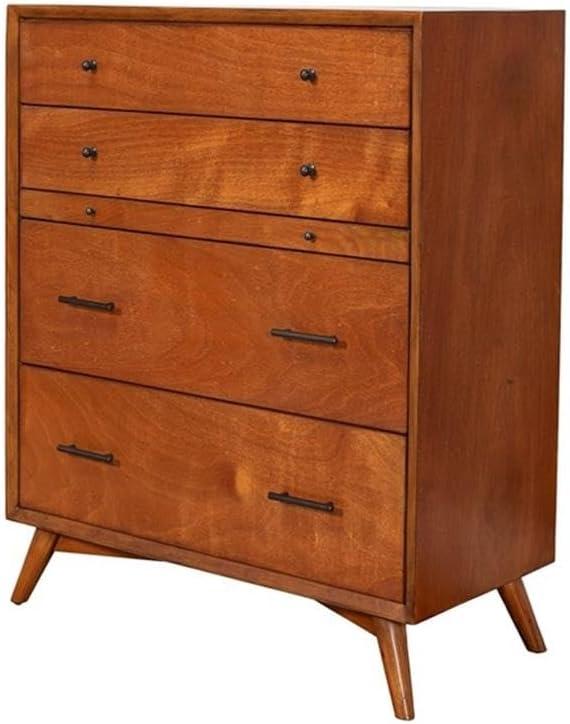 Flynn Mid Century Modern 4 Drawer Multifunction Chest with Pull Out Workstation Tray in Acorn Finish