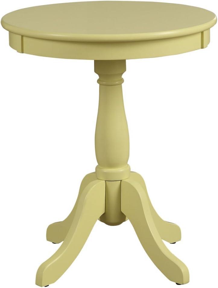 Pedestal Side Table, Round Solid Wood Sofa Side Table Coffee Table End Table with Turned Base and Stylized Knee Legs, Traditional Accent Table Nightstand for Living Room Bedroom Entryway, Light Yellow