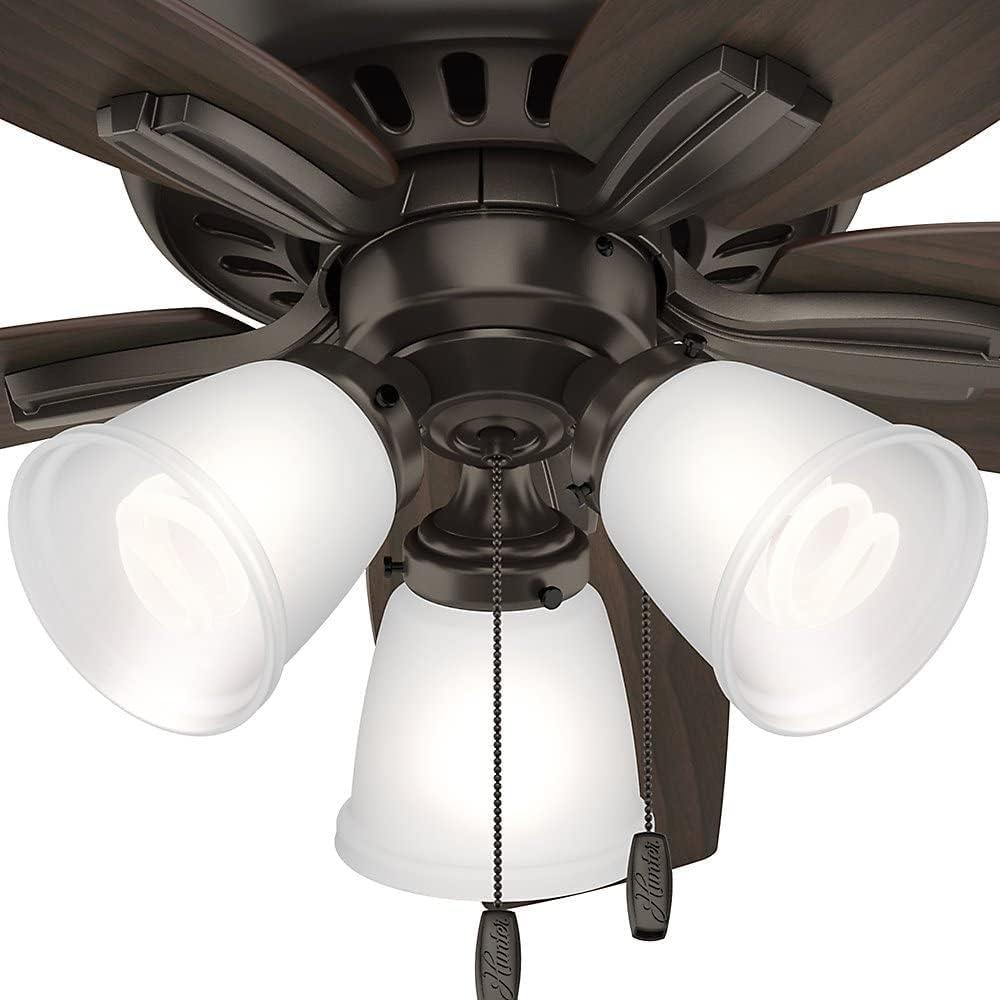 Hunter Fan Newsome 42" 5 - Blade Traditional Indoor Flush Mount Ceiling Fan with Lights and Pull Chains