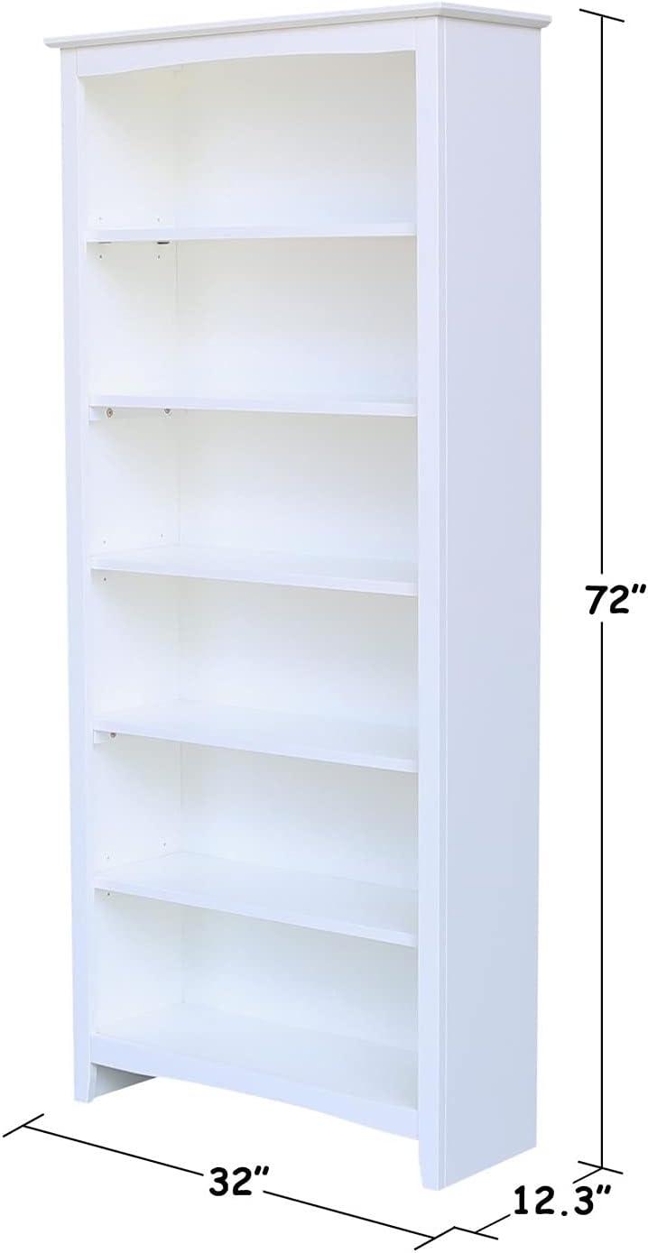 Elegant Transitional White Solid Wood Adjustable Shaker Bookshelf