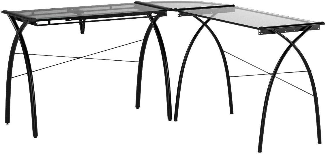 Inbox Zero Courson L-Shaped Glass Top Drafting Table