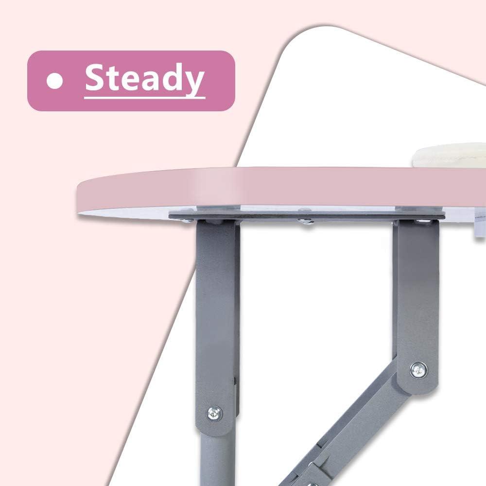 Portable Manicure Table Foldable Nail Desk with Large Drawer Nail Tech Table for Technician Salon Workstation Client Wrist Cushion/Carry Bag/4 Lockable Wheels, 36-inch, Pink