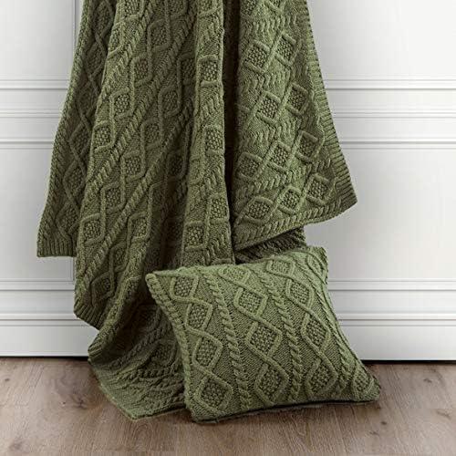 HiEnd Accents Cable Knit Wool Solid Textured Sweater Square 18x18 inch Classic Lodge Throw Pillow & Insert