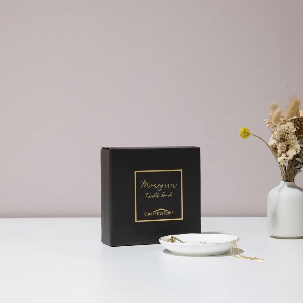 COLLECTIVE HOME - Ceramic Jewelry Tray, Decorative Trinket Dish for Rings Earrings Necklaces Bracelet Watch Keys, Birthday Mother's Day Christmas Gift for Women, 4.75", White Surface (O)