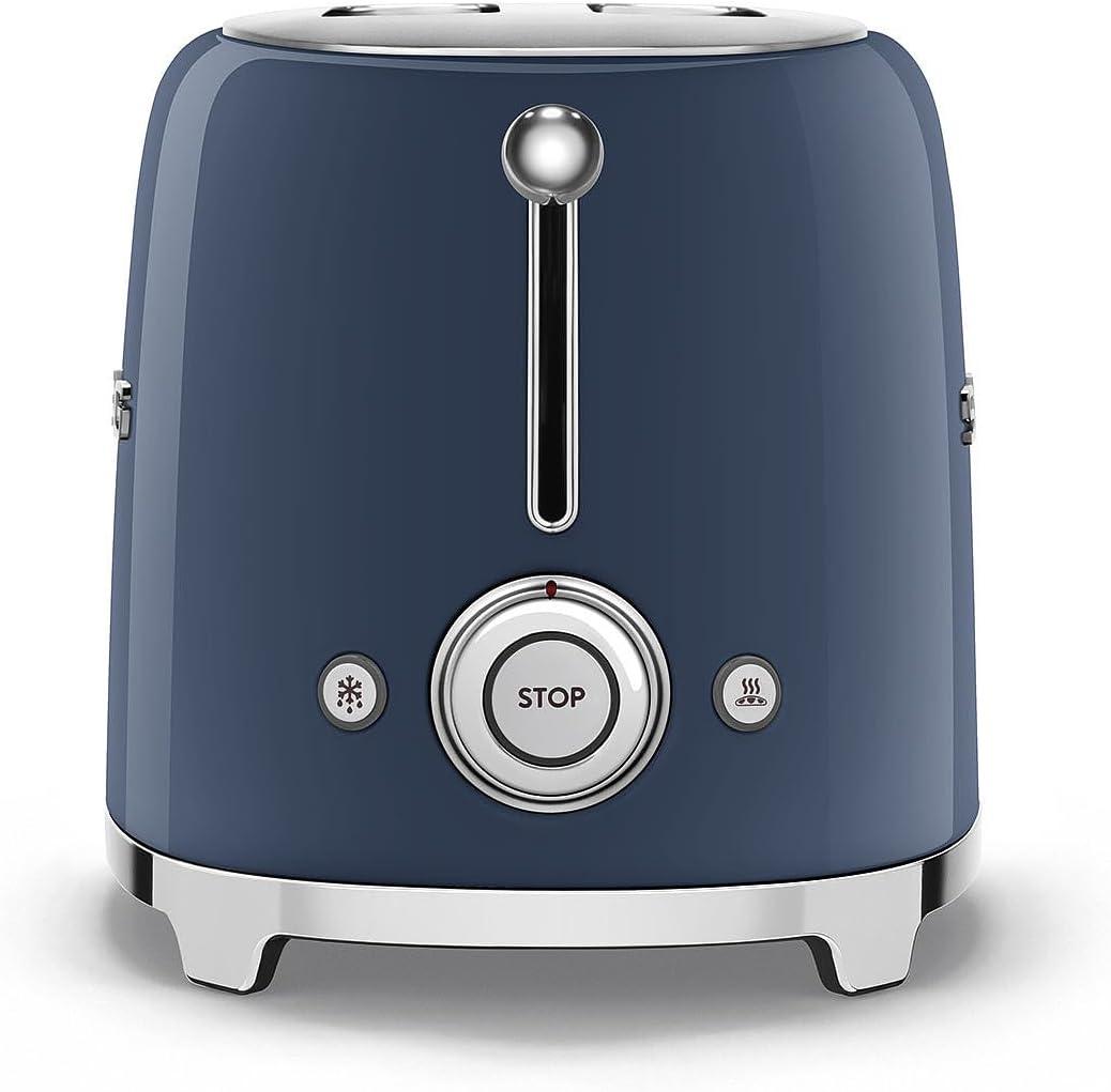 Navy Stainless Steel Retro 2-Slice Toaster with Crumb Tray