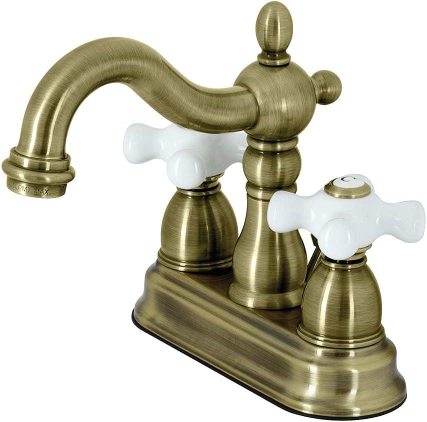 Kingston Brass Heritage Two-Handle 3-Hole Deck Mount 4" Centerset Bathroom Faucet with Plastic Pop-Up