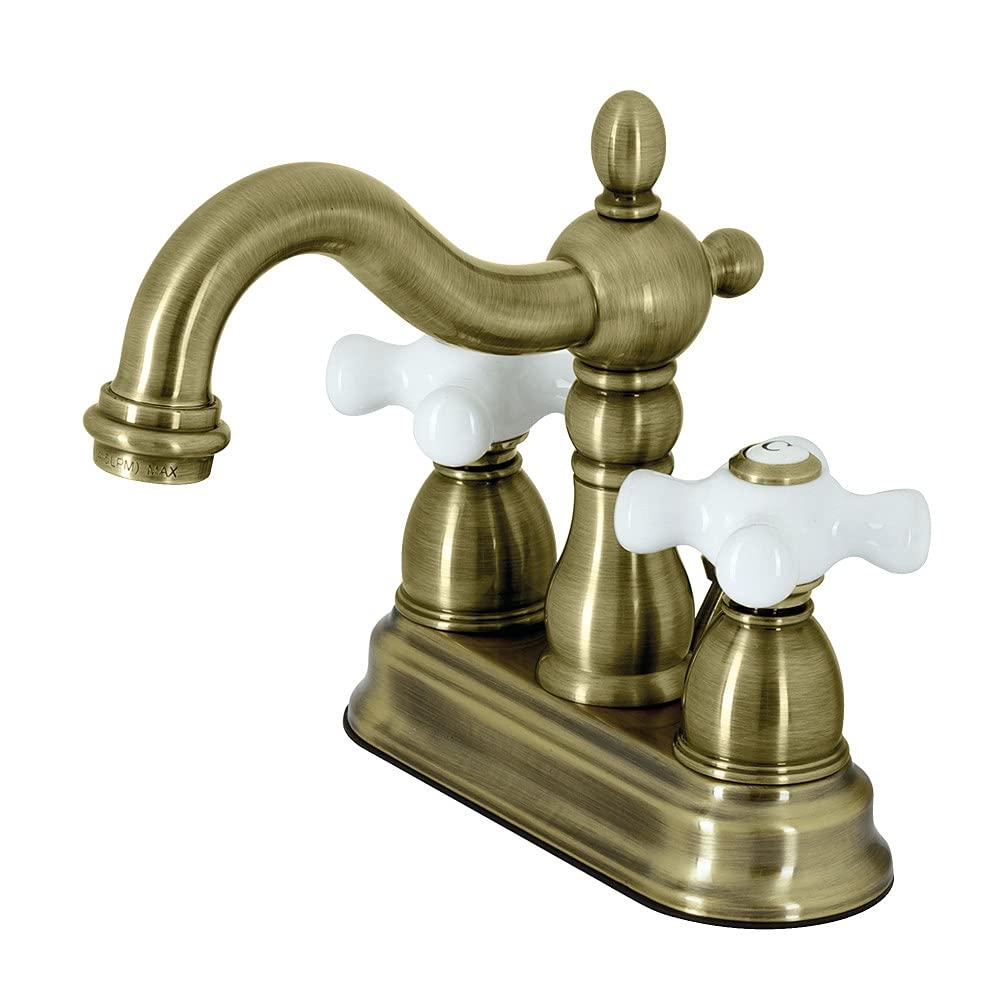 Kingston Brass Heritage Two-Handle 3-Hole Deck Mount 4" Centerset Bathroom Faucet with Plastic Pop-Up