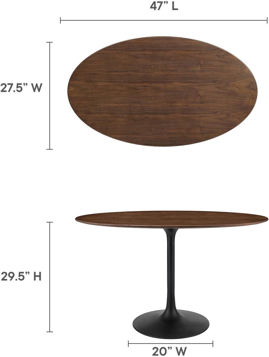 48" Walnut and Black Oval Dining Table with Metal Base