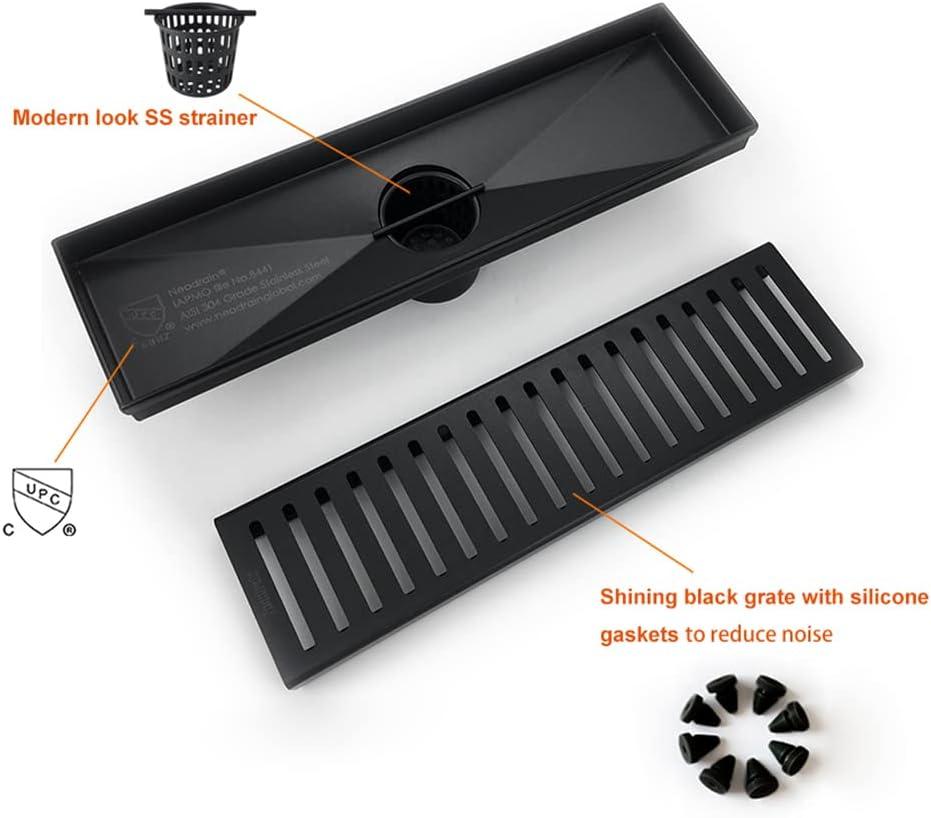 Neodrain Linear Shower Drain with Removable Grate, 12 Inch Matte Black, with Watermark&CUPC Certified, Includes Hair Strainer