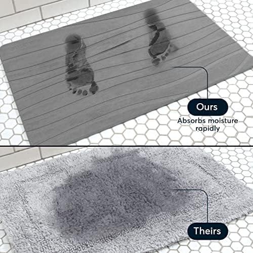 SUTERA - Stone Bath Mat, Diatomaceous Earth Shower Mat, Non-Slip Super Absorbent Quick Drying Bathroom Floor Mat, Natural, Easy to Clean (23.5 x 15 Gray, 2 Pack)
