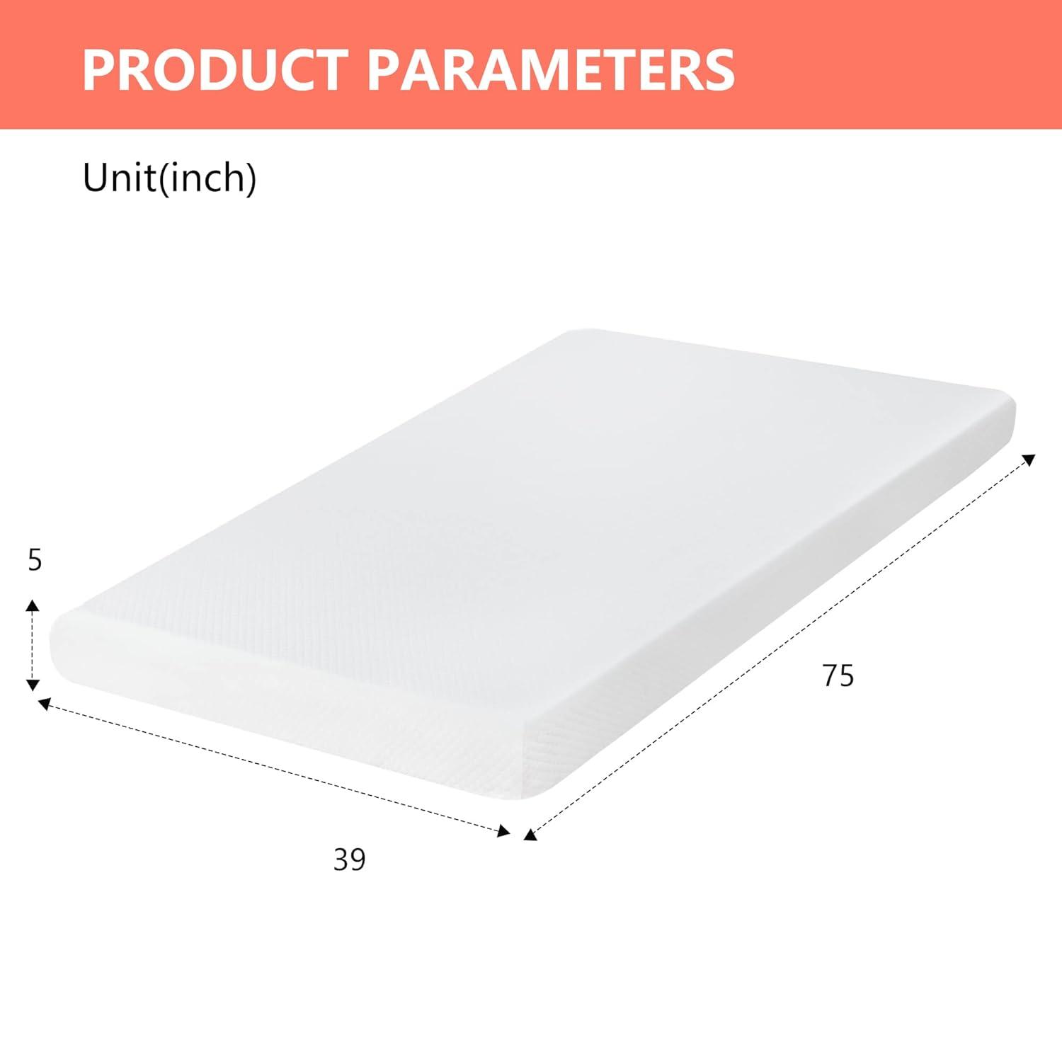 FDW 5 inch Mattress Gel Memory Foam Mattress for Cool Sleep & Pressure Relief/Bed-in-a-Box/Pressure Relieving,Twin