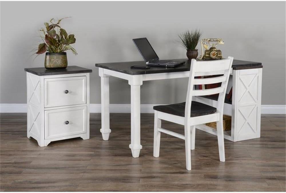 Pemberly Row 18" Wood Ladderback Chair in White and Dark Brown (Set of 2)