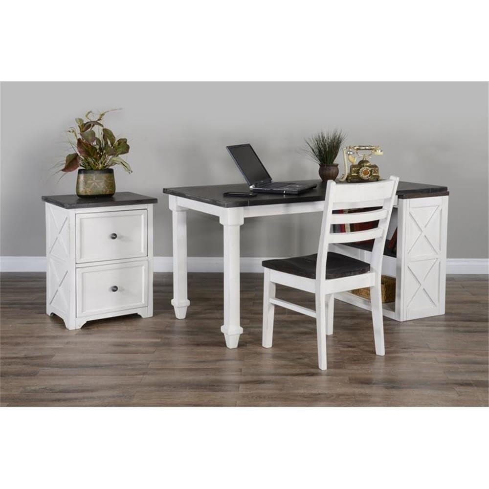 Pemberly Row 18" Wood Ladderback Chair in White and Dark Brown (Set of 2)