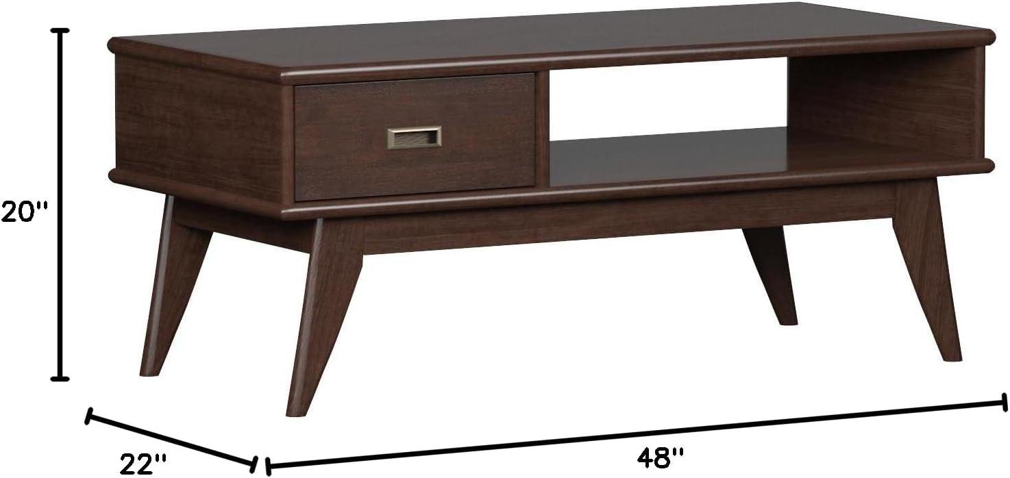 Simpli Home Draper Solid Wood 48" Rectangle Coffee Table in Medium Auburn Brown