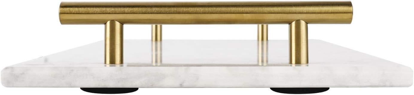 White Marble Rectangular Tray with Gold Metal Handles