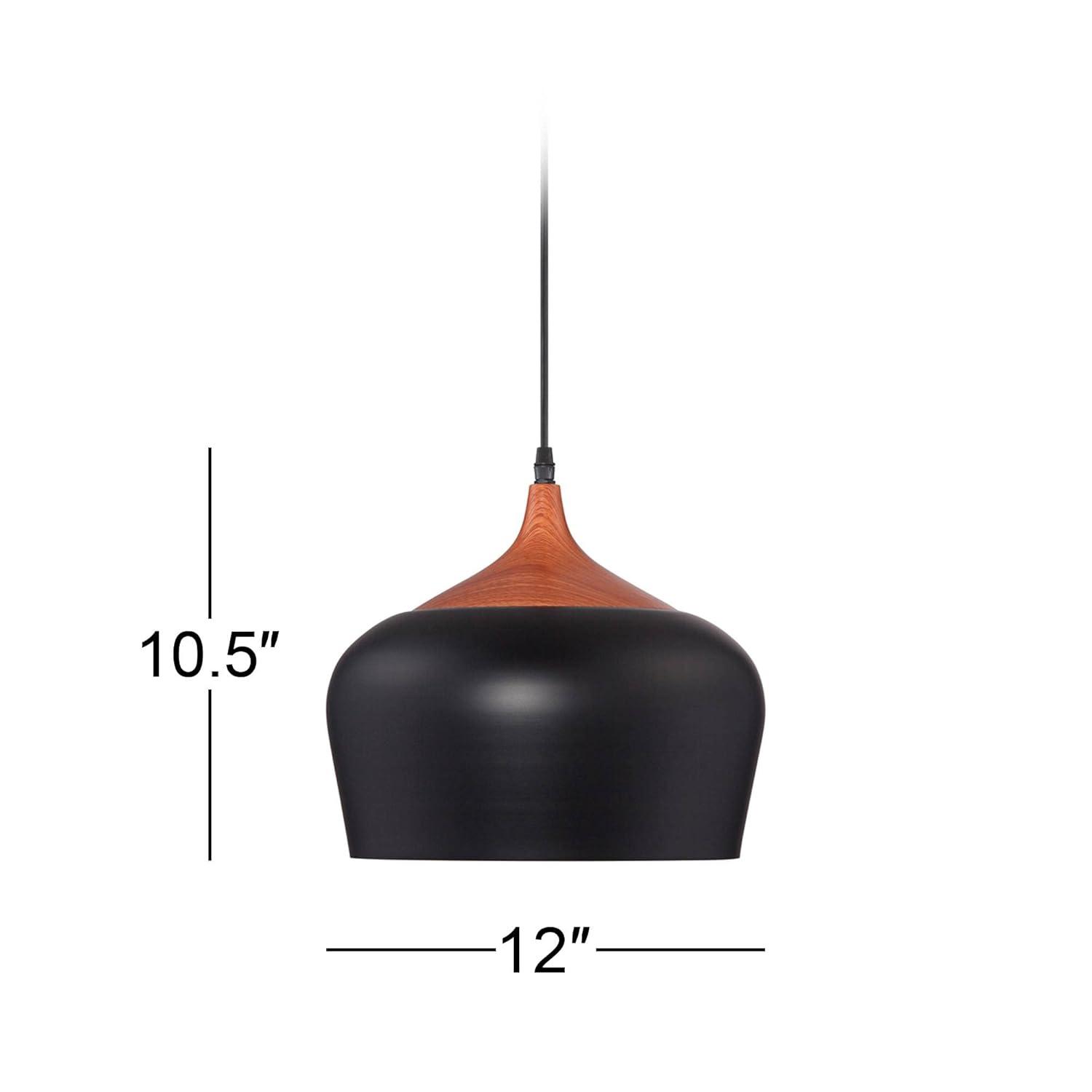 Possini Euro Design Felton Black Mini Pendant Light 12" Wide Farmhouse Rustic Rounded Shade for Dining Room Home Foyer Kitchen Island Entryway Bedroom