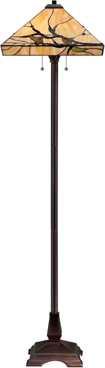 Robert Louis Tiffany Mission Floor Lamp 62" Tall Bronze Handcrafted Tiffany Style Stained Glass for Living Room Reading Bedroom (Colors May Vary)