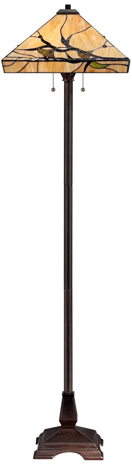 Robert Louis Tiffany Mission Floor Lamp 62" Tall Bronze Handcrafted Tiffany Style Stained Glass for Living Room Reading Bedroom (Colors May Vary)