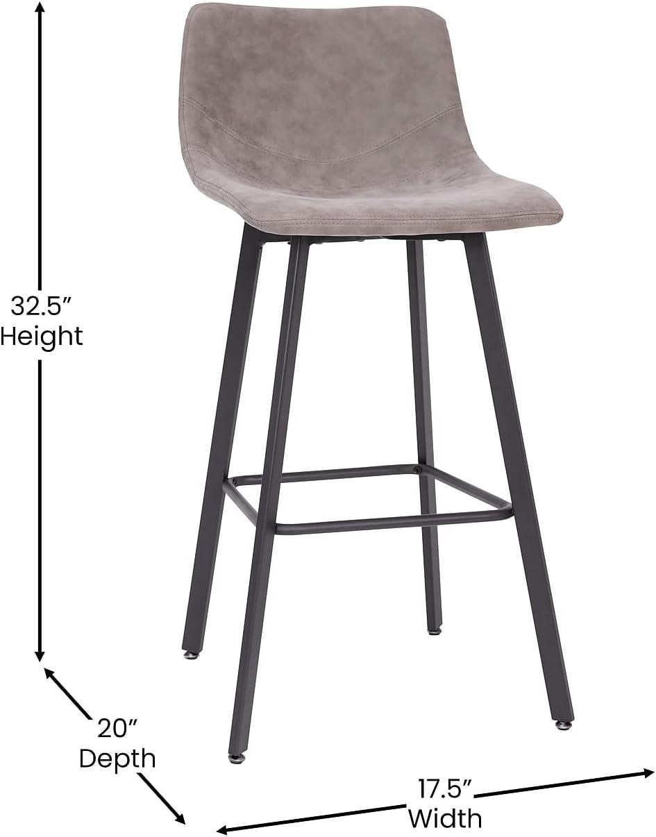 Flash Furniture Set of 2 Commercial Indoor Armless Iron Barstools - Gray LeatherSoft