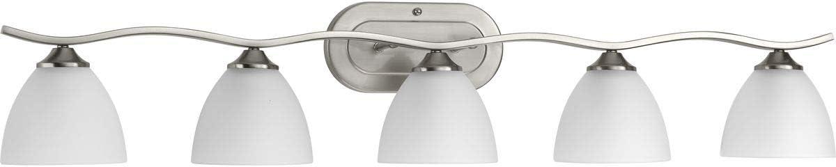 Progress Lighting Laird 5-Light Bath Vanity, Brushed Nickel, Glass Shade