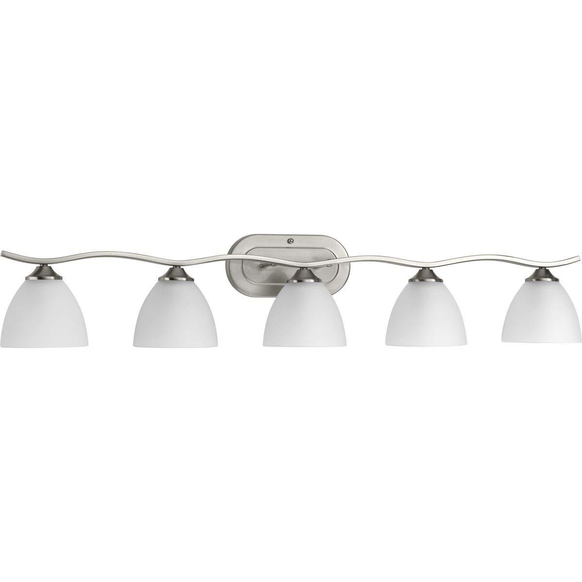 Progress Lighting Laird 5-Light Bath Vanity, Brushed Nickel, Glass Shade