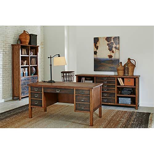 Heritage Half Pedestal Desk with Utility Drawers in Rustic Brown