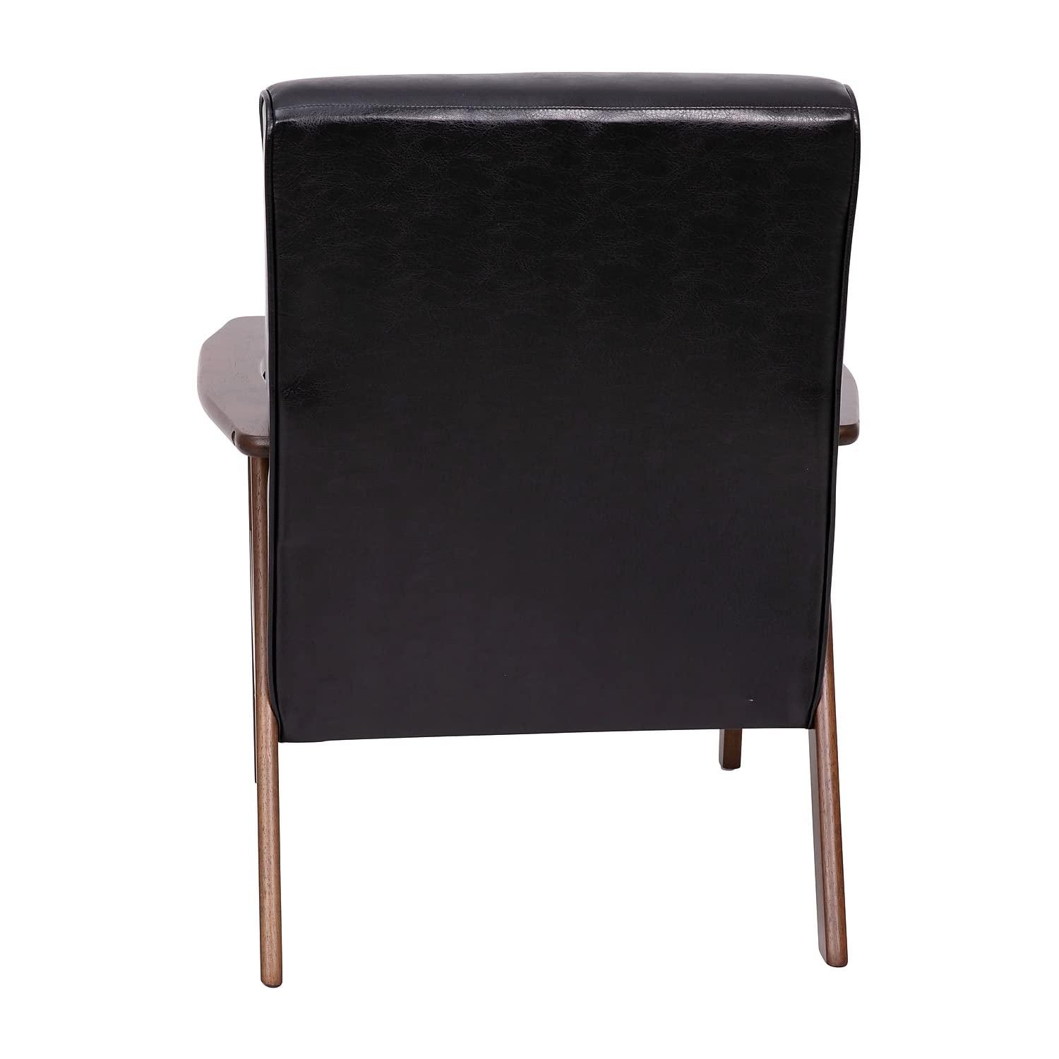 Flash Furniture Langston Commercial Grade LeatherSoft Upholstered Mid Century Modern Arm Chair with Walnut Finished Wooden Frame and Arms in Cognac