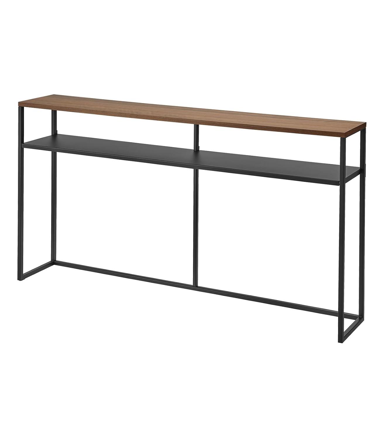 Yamazaki Home Yamazaki Home Tower Long Console Table For Entryway Or Hallways, Narrow Behind Sofa Table With Wooden Top And Metal Shelf - Shelf, 26" - Steel