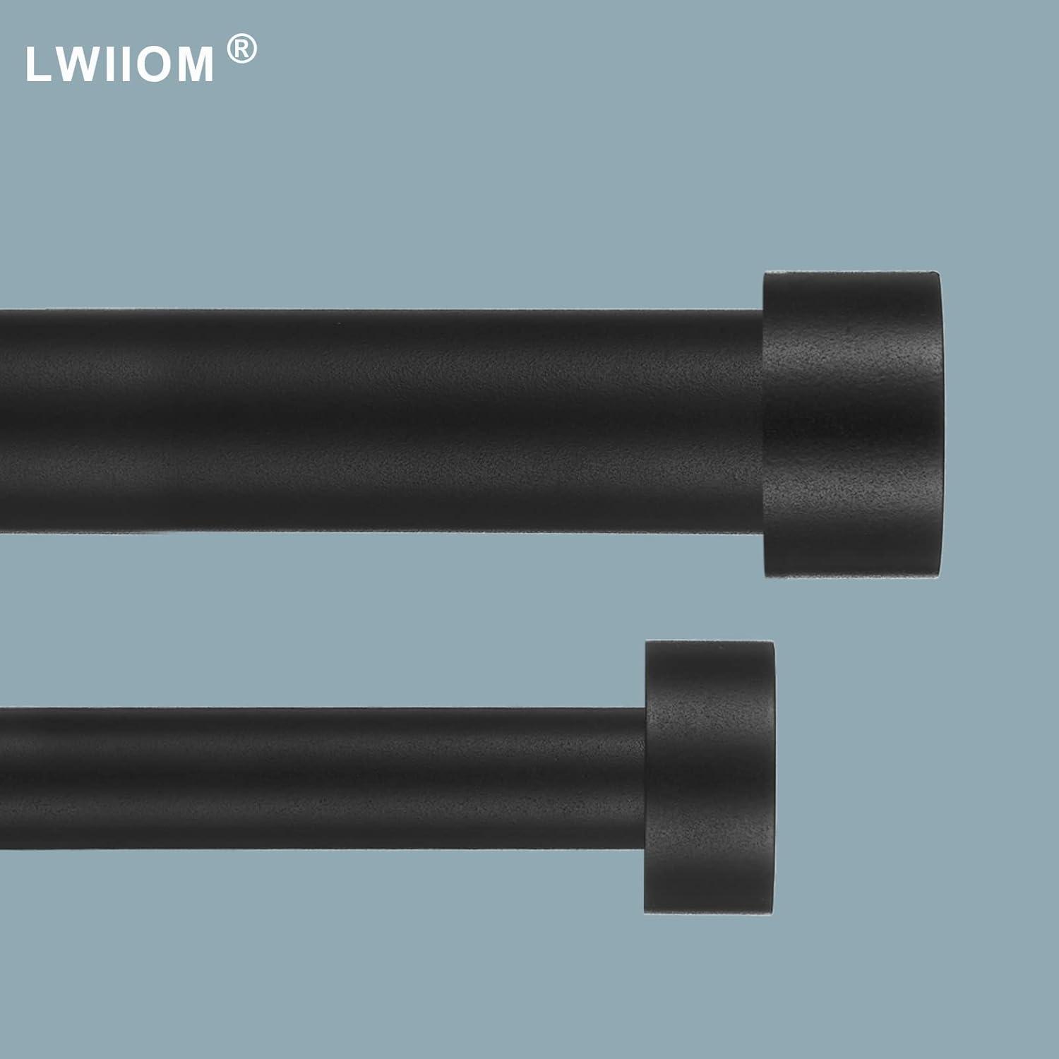 Exclusive Home 36"-72" Topper Double Curtain Rod - Matte Black: Adjustable Iron Set, 25 lb Capacity, Flat Cap Finial
