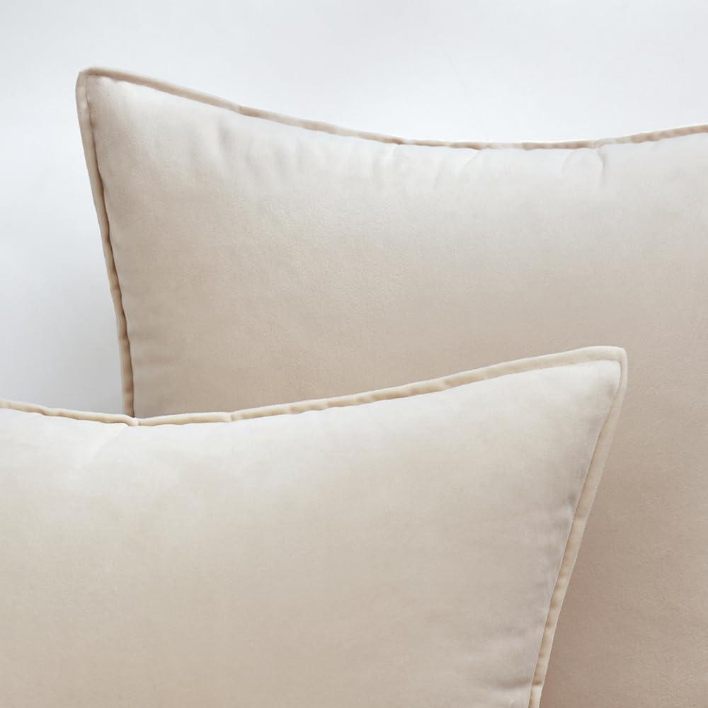 Cream White Velvet 22x22 Pillow Covers Set of 2