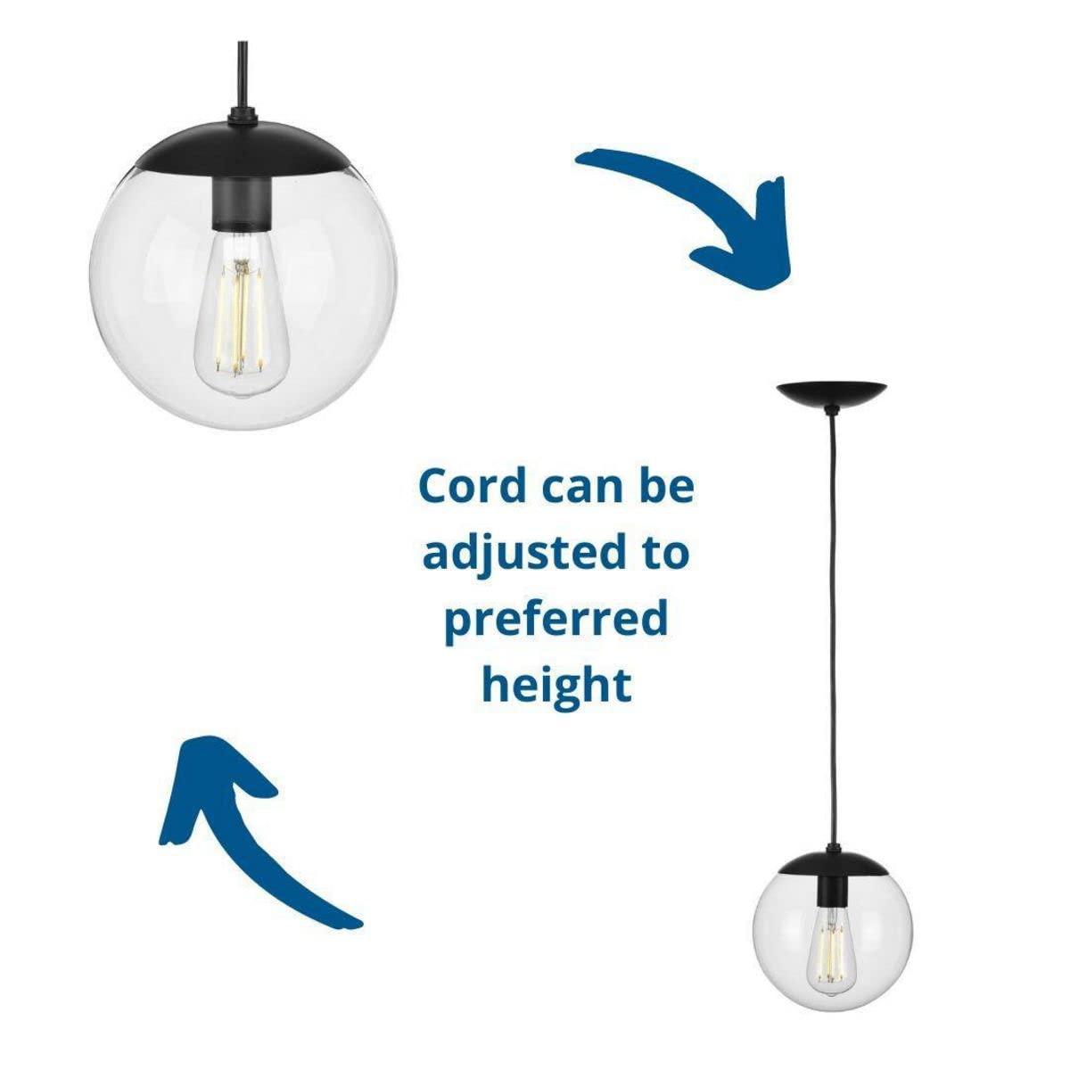 Progress Lighting, Atwell Collection, 1-Light, Pendant Light, Matte Black, Glass Globe Shade