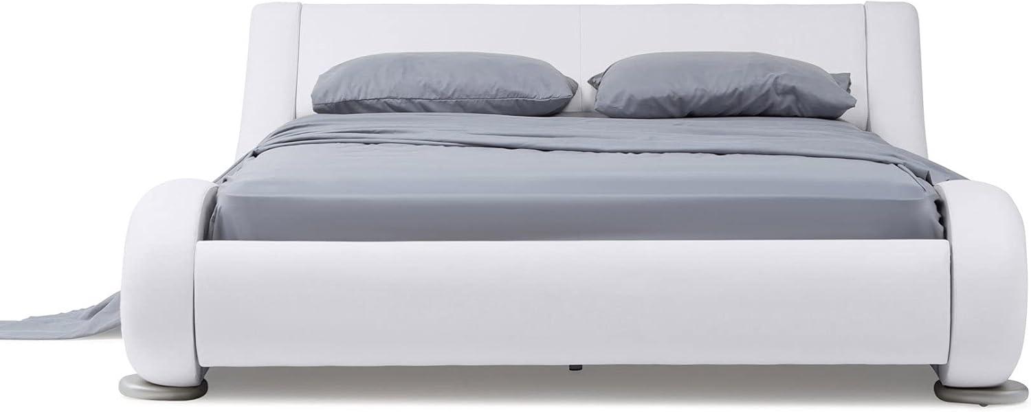 Modern White Genuine Leather Upholstered Queen Platform Bed